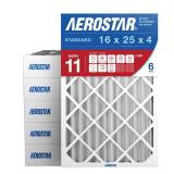 Aerostar 16x25x4 MERV 11 - 6 Count - Pleated HVAC, Furnace & Air Conditioner Filters - Removes Dust, Cold & Flu Germs, Lint, Mold, Pet Dander, Allergy-Causing Pollen, Smog & Smoke
