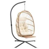 $160 Yechen Hanging Egg Chair with Stand, Grey Cushion.
