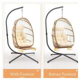 $160 Yechen Hanging Egg Chair with Stand, Grey Cushion.