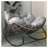 $485 Patio Rocking Chair Outdoor w/ BROWN Cushion, Large Rattan Wicker