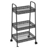 3 Tier Metal Rolling Utility Cart with Lockable Wheels, Black