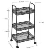 3 Tier Metal Rolling Utility Cart with Lockable Wheels, Black