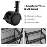 3 Tier Metal Rolling Utility Cart with Lockable Wheels, Black