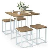 $360 Costway 5pcs Dining Set Table & 4 Stools Metal Frame