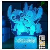 Stitch & Angel 3D Lamp with Remote Nighlight