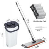 Mop & Bucket Set, Wringer, 8 Pads, 13 in (16 in)