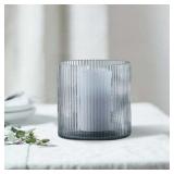 Better Homes & Gardens Blue Ribbed Hurricane Candle Holder, 8"