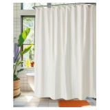 Mainstays Stripe Fabric Shower Curtain Set, White, 70"x70"