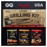 Grilling Seasonings Gift Set: Tongs, Magnet, Cooler, Spatula.