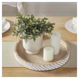 My Texas House 16" White Diagonal Round Wood Decorative Tray