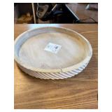 My Texas House 16" White Diagonal Round Wood Decorative Tray
