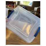 Sterilite 15 Quart Latch Box, Clear Plastic Bin with Blue Lid