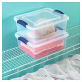 Sterilite 15 Quart Latch Box, Clear Plastic Bin with Blue Lid