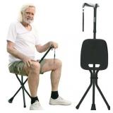 $57 Rehand Walking Cane Seat 350LB Foldable Stick Chair Black