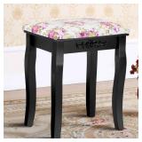 GOFLAME Vanity Stool, Rose Pattern Makeup Dressing Stool, Black