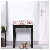 GOFLAME Vanity Stool, Rose Pattern Makeup Dressing Stool, Black