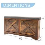 $100 Brown Shoe Bench with Storage, 2 Flip Drawers and Seat Cushion
