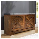$100 Brown Shoe Bench with Storage, 2 Flip Drawers and Seat Cushion