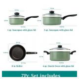Mainstays 7 Piece Nonstick Aluminum Cookware Set, Green