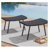 All Weather Outdoor Ottomans Set with Sturdy Metal Legs
