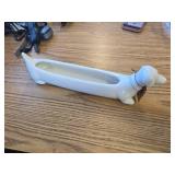 Creative Co-Op Long White Ceramic Dachshund Cracker Dish
