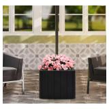 $107 2-in-1 Patio Umbrella Base Planter in Black with Wheels