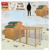 112" Chicken Coop with Run, Wooden Hen House, Nesting Box