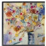 $87 Painted Flowers Line Drawing, 16 x 16, Black Frame, Multi-Color