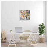 $87 Painted Flowers Line Drawing, 16 x 16, Black Frame, Multi-Color