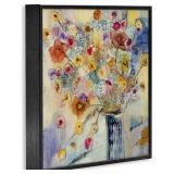 $87 Painted Flowers Line Drawing, 16 x 16, Black Frame, Multi-Color