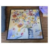 $87 Painted Flowers Line Drawing, 16 x 16, Black Frame, Multi-Color