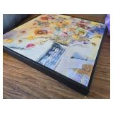 $87 Painted Flowers Line Drawing, 16 x 16, Black Frame, Multi-Color