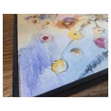 $87 Painted Flowers Line Drawing, 16 x 16, Black Frame, Multi-Color