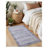 (Larger than pictured) Washable Moroccan Area Rug, Grey & Blue