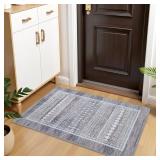 (Larger than pictured) Washable Moroccan Area Rug, Grey & Blue