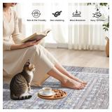 (Larger than pictured) Washable Moroccan Area Rug, Grey & Blue