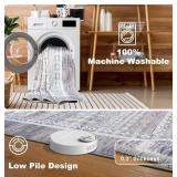 (Larger than pictured) Washable Moroccan Area Rug, Grey & Blue