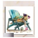 Green Canvas Wall Art - Turtle on Beach Chair, 30 x 30