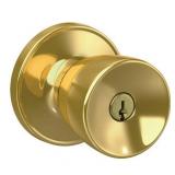 First Secure by Schlage Keyed Entry Knob, Bright Brass Finish