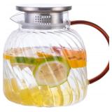 Glass Pitcher with Lid, 47 oz, Hand Blown, Heat Resistant