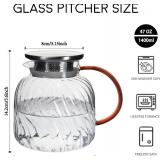 Glass Pitcher with Lid, 47 oz, Hand Blown, Heat Resistant