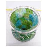 Mosaic Glass Vase in Green and Blue
