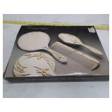 Regal Silver Iris 3-Piece Dresser Set Silver Plate and 24K Gold Plate