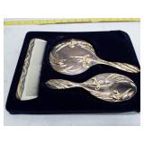 Regal Silver Iris 3-Piece Dresser Set Silver Plate and 24K Gold Plate