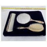 Regal Silver Iris 3-Piece Dresser Set Silver Plate and 24K Gold Plate