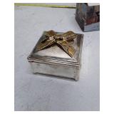 Home Trends Silver Plated Square Trinket Box with Gold Bow