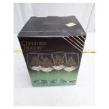 Vintage Christmas Treasure Water Goblets Set with Gold Trim