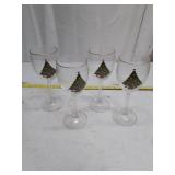 Vintage Christmas Treasure Water Goblets Set with Gold Trim