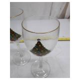 Vintage Christmas Treasure Water Goblets Set with Gold Trim