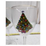 Vintage Christmas Treasure Water Goblets Set with Gold Trim